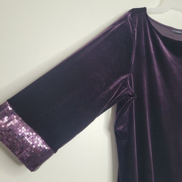 Susan Graver dark purple velvet sequin trim modest top size 1x - Picture 3 of 7